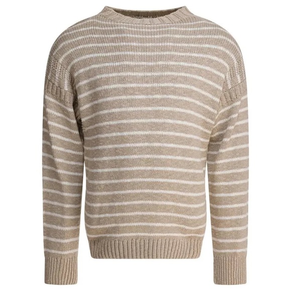 Alex Mill Harbor Striped Cotton Sweater | Men’s L/XL | Beige Ivory Winter Knit - Picture 8 of 8